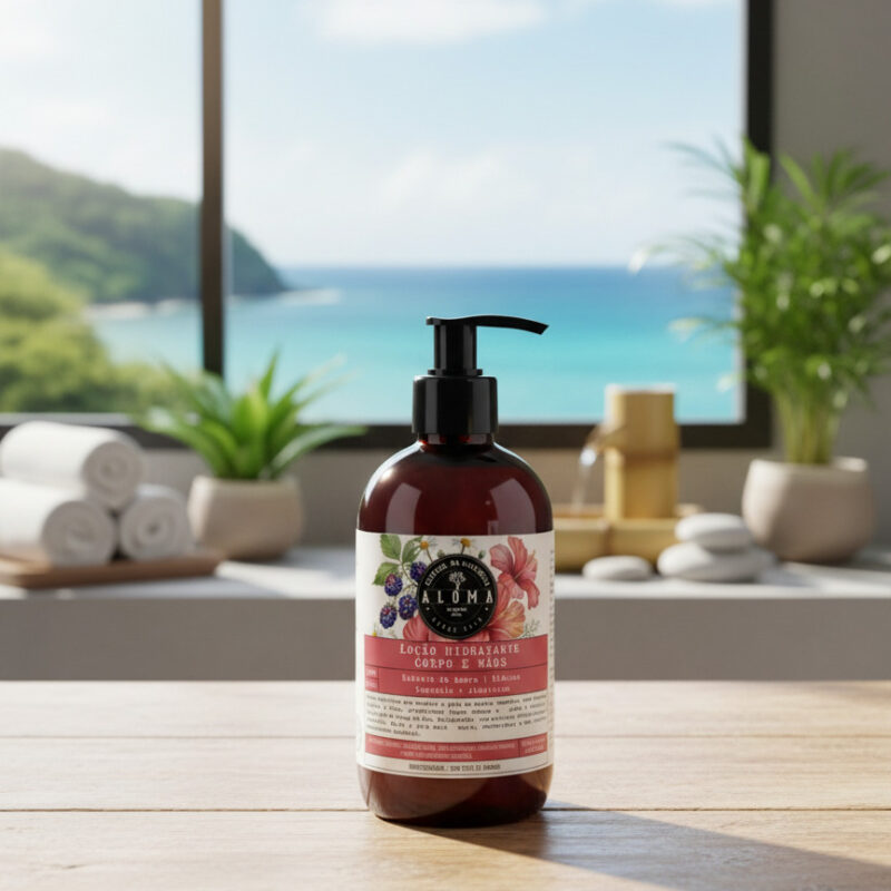 LOÇÃO HIDRATANTE CORPO E MÃOS 220ml | Extrato de Amora | Hibiscos | Camomila + Alantoina