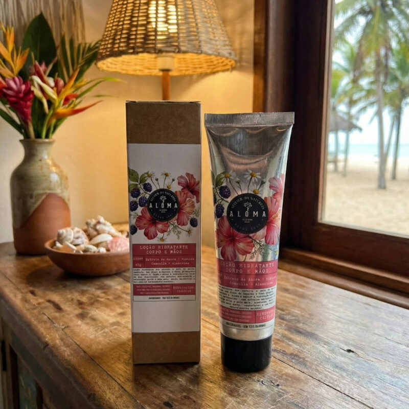 LOÇÃO HIDRATANTE CORPO E MÃOS 60ml | Extrato de Amora | Hibiscos | Camomila + Alantoina